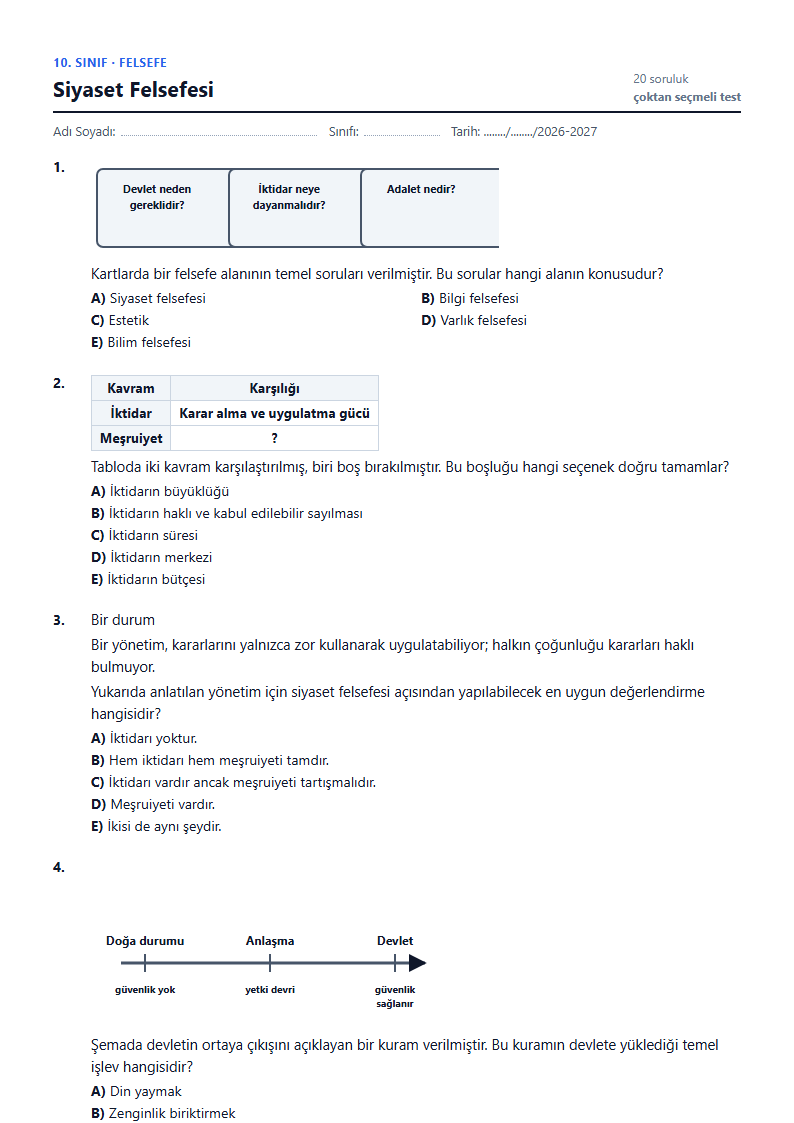 Siyaset Felsefesi çalışma kağıdı önizlemesi