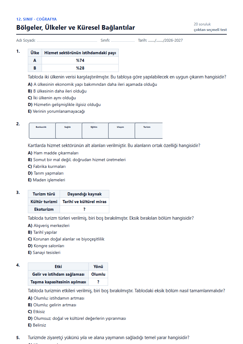 Bölgeler, Ülkeler ve Küresel Bağlantılar çalışma kağıdı önizlemesi