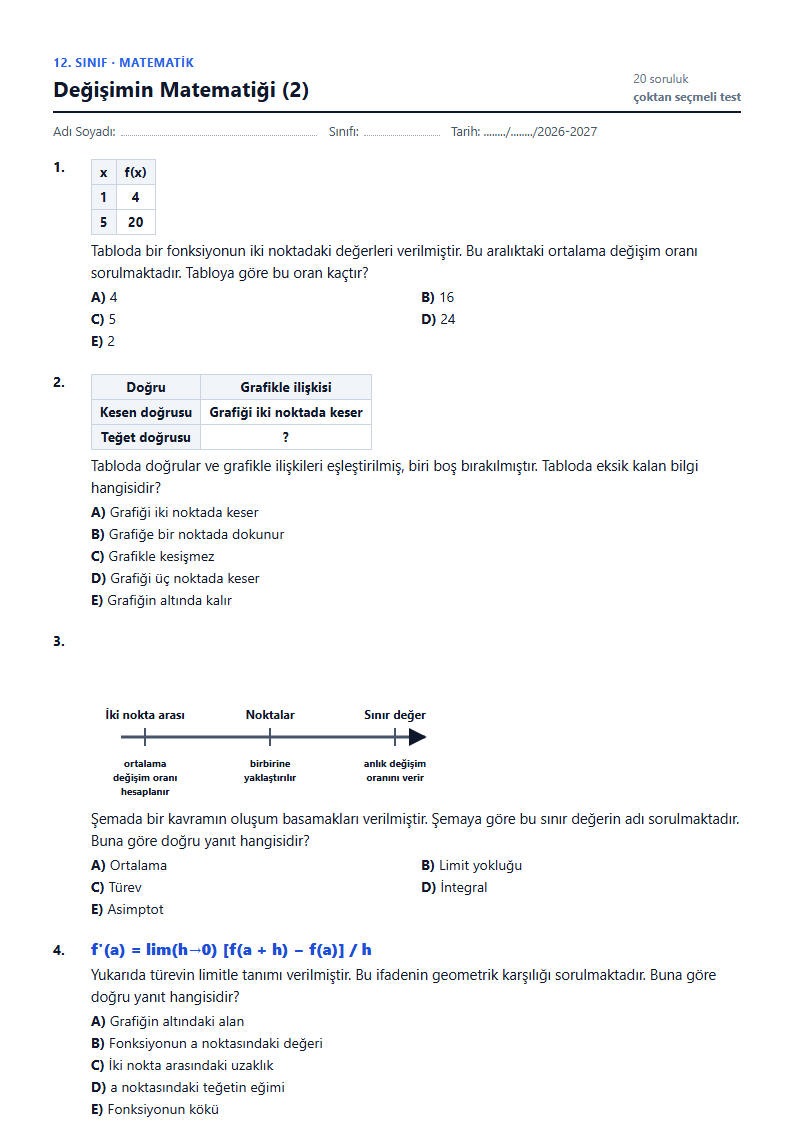 Değişimin Matematiği (2) çalışma kağıdı önizlemesi