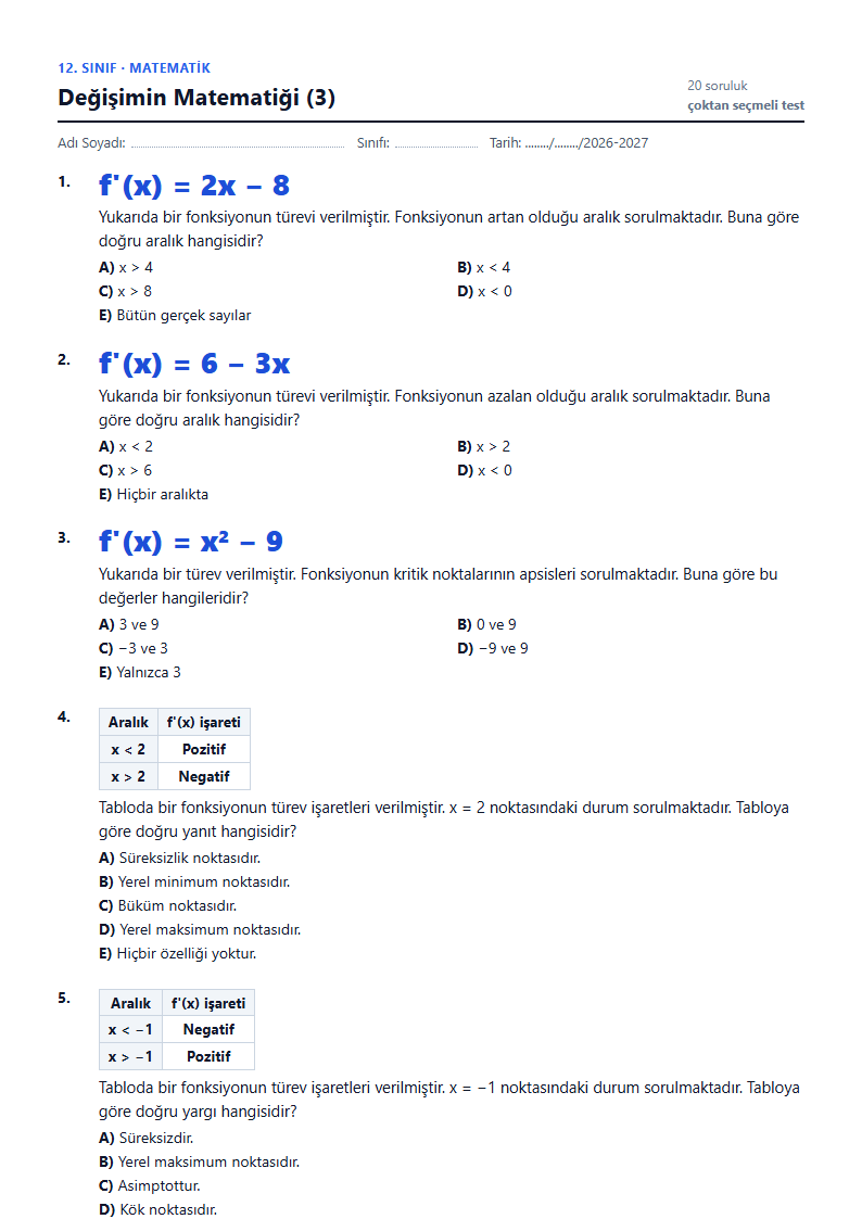 Değişimin Matematiği (3) çalışma kağıdı önizlemesi