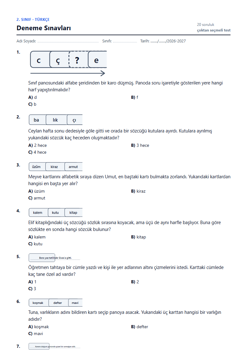 Deneme Sınavları çalışma kağıdı önizlemesi