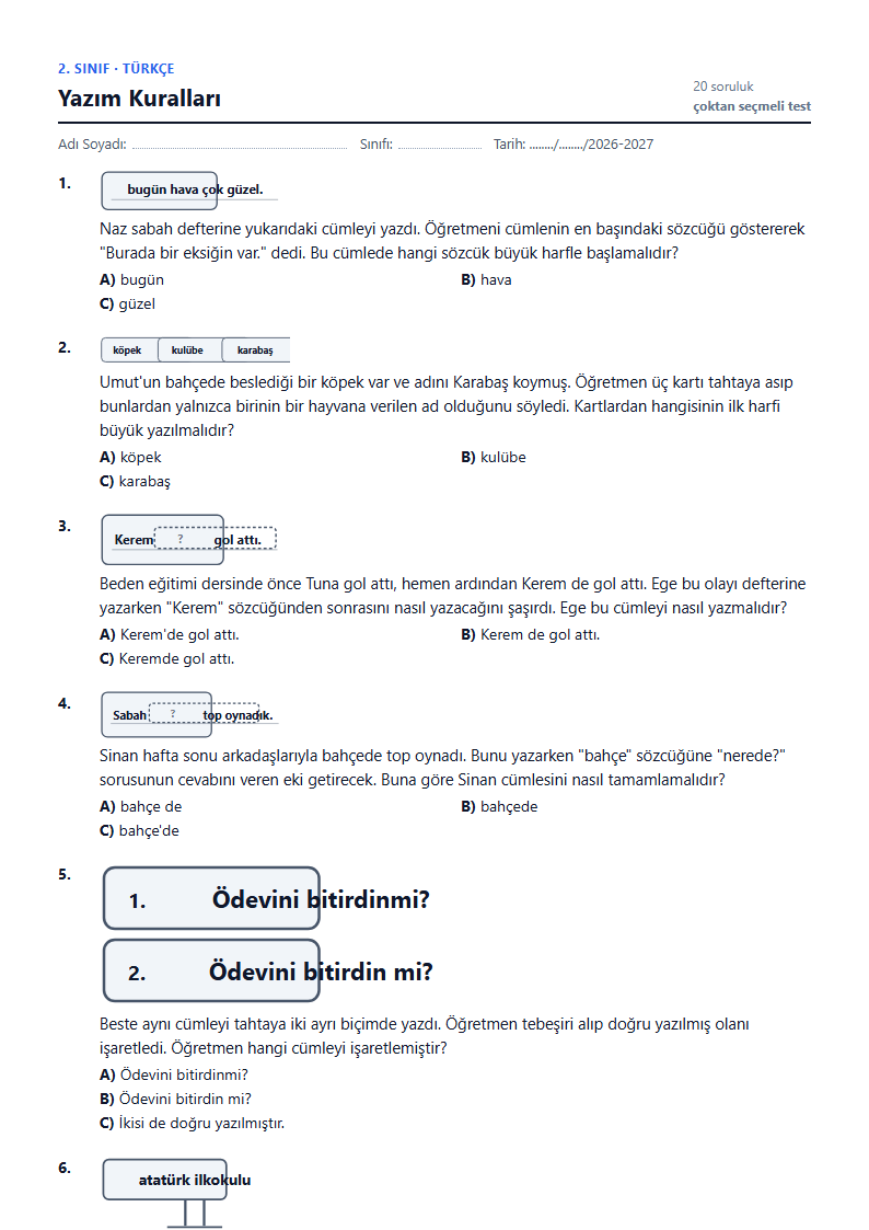 Yazım Kuralları çalışma kağıdı önizlemesi