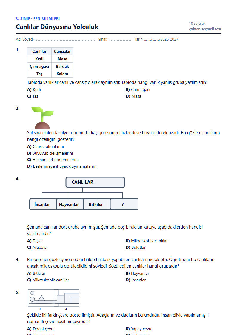 Canlılar Dünyasına Yolculuk çalışma kağıdı önizlemesi
