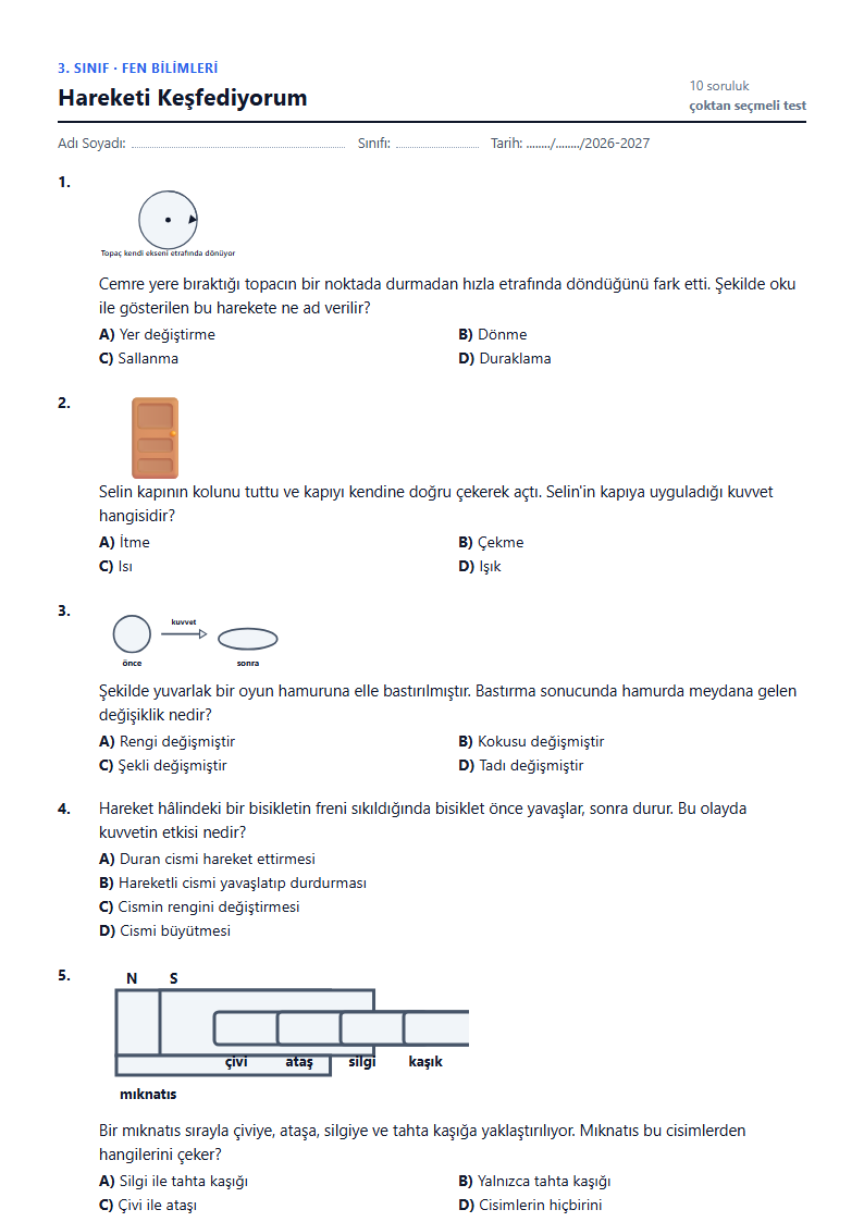 Hareketi Keşfediyorum çalışma kağıdı önizlemesi