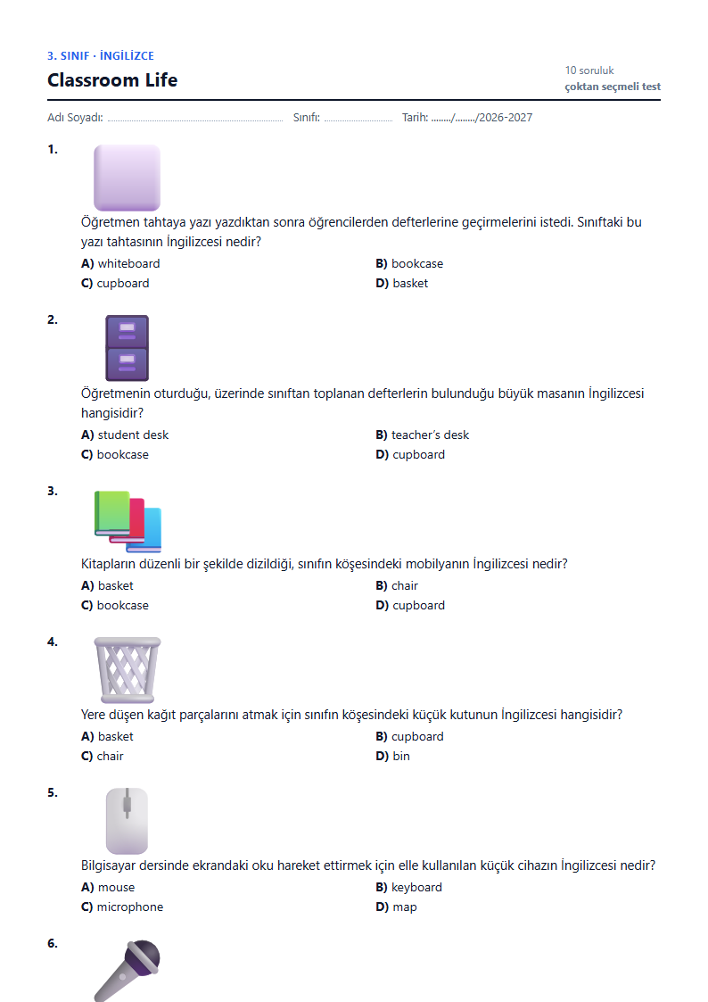 Classroom Life çalışma kağıdı önizlemesi