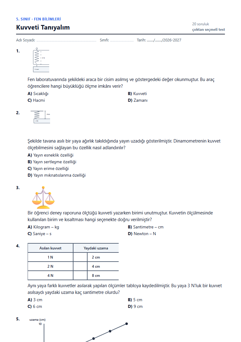 Kuvveti Tanıyalım çalışma kağıdı önizlemesi