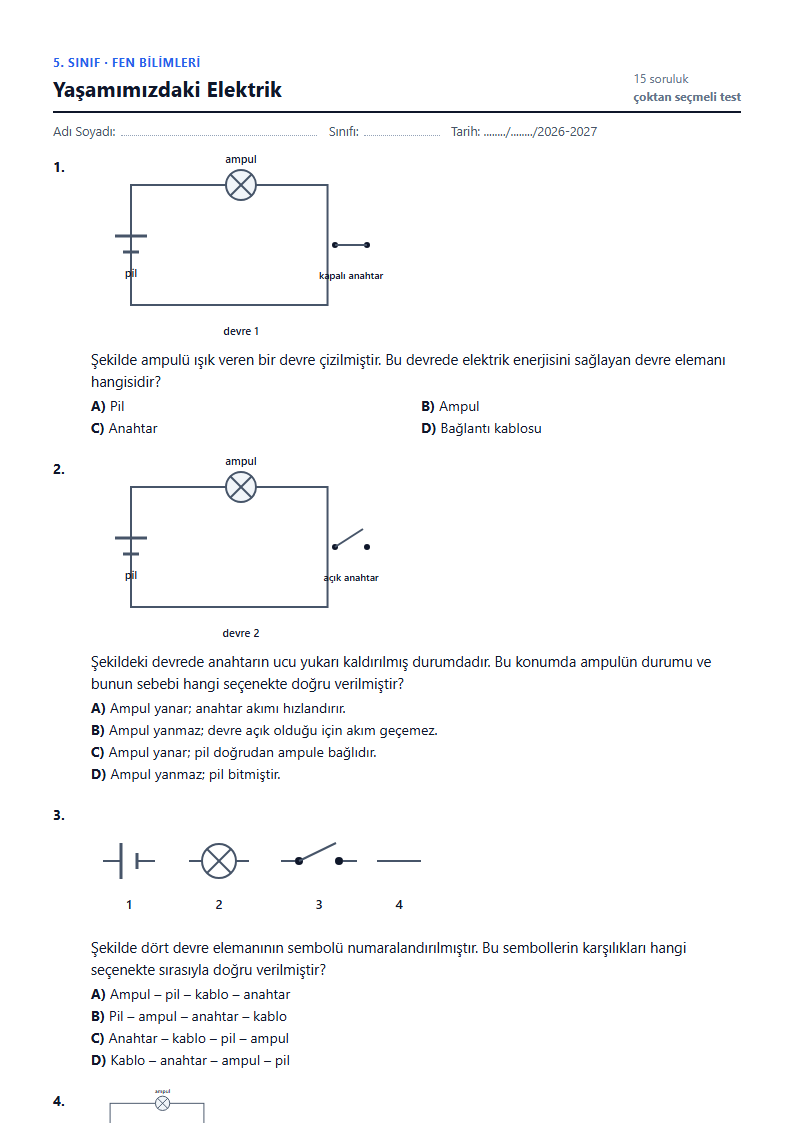 Yaşamımızdaki Elektrik çalışma kağıdı önizlemesi