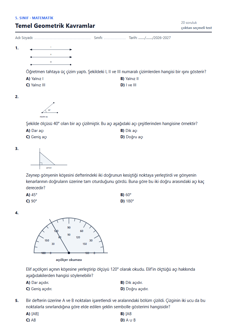 Temel Geometrik Kavramlar çalışma kağıdı önizlemesi