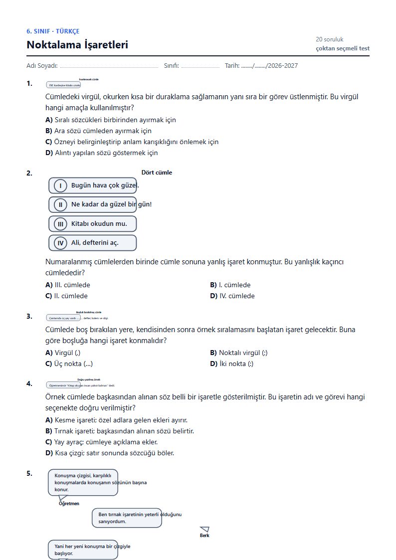 Noktalama İşaretleri çalışma kağıdı önizlemesi