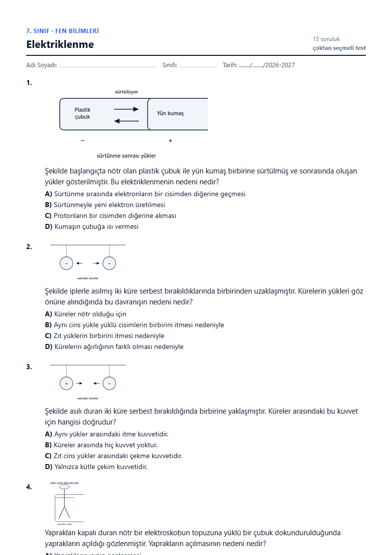 Elektriklenme çalışma kağıdı önizlemesi