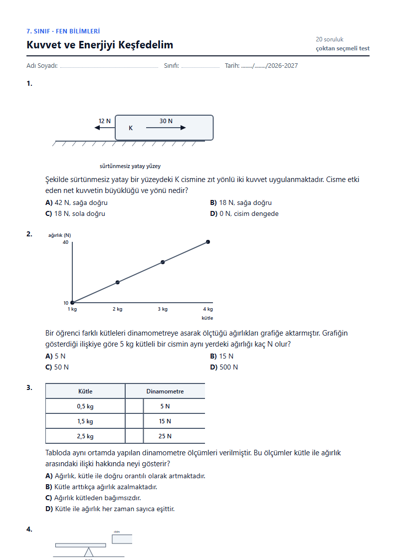 Kuvvet ve Enerjiyi Keşfedelim çalışma kağıdı önizlemesi