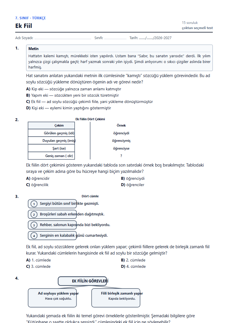 Ek Fiil çalışma kağıdı önizlemesi