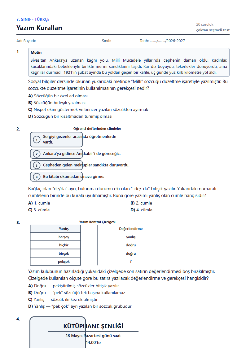 Yazım Kuralları çalışma kağıdı önizlemesi