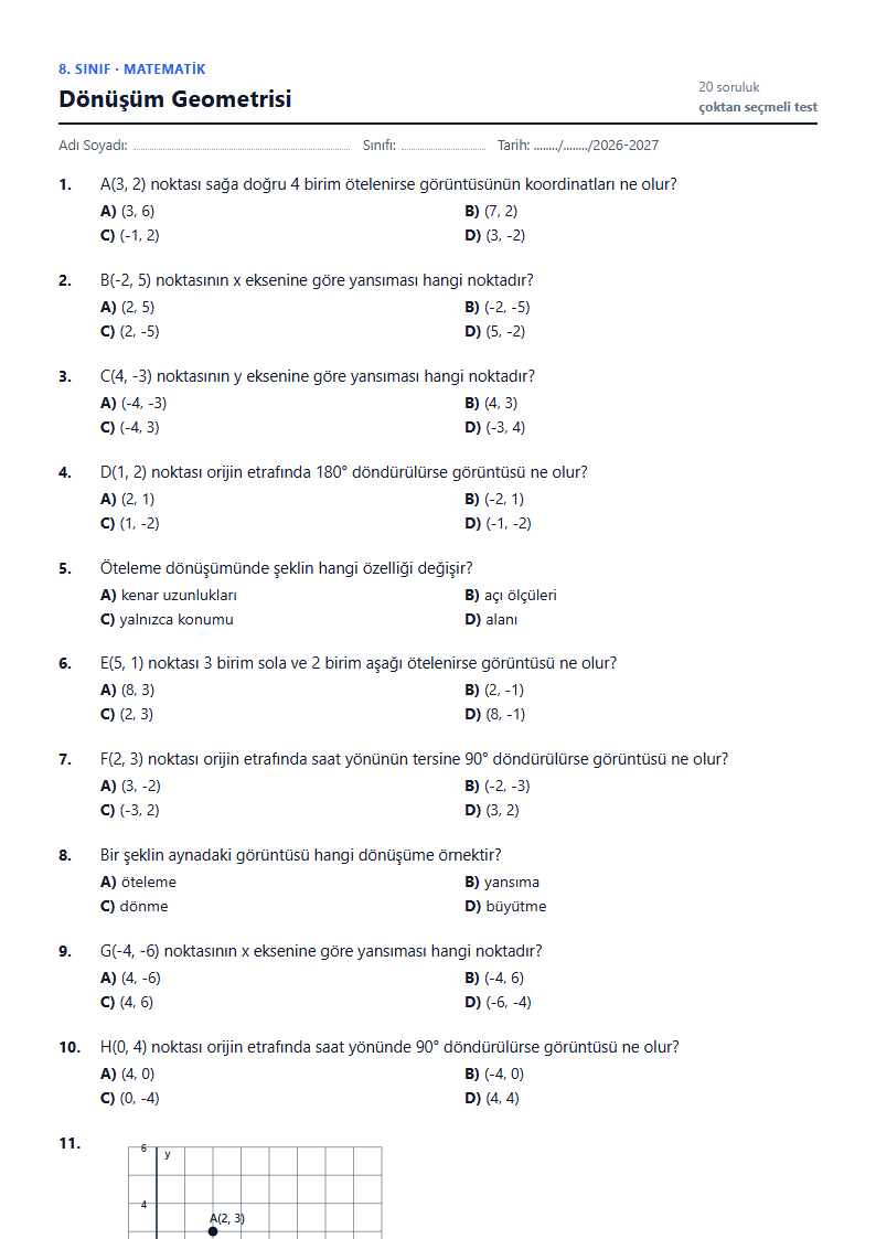 Dönüşüm Geometrisi çalışma kağıdı önizlemesi