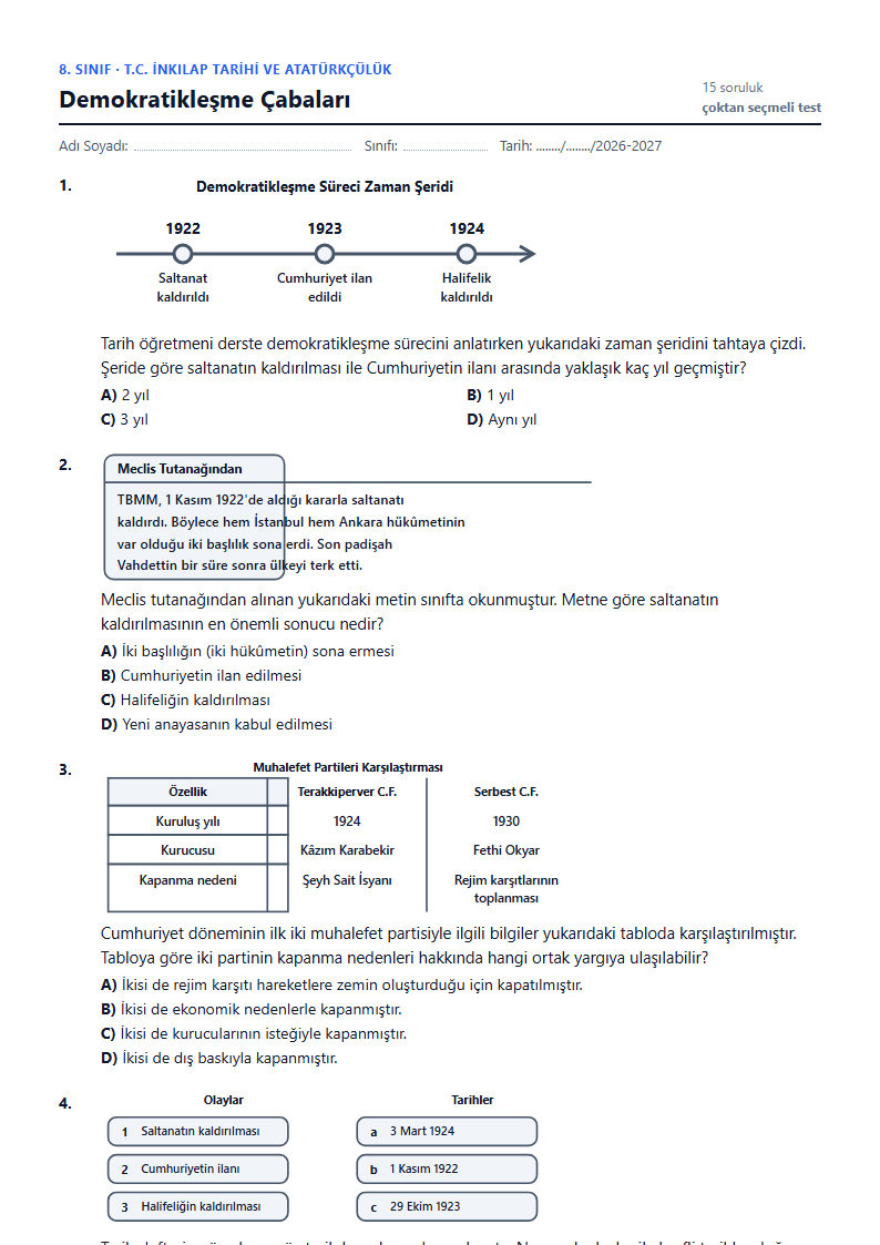 Demokratikleşme Çabaları çalışma kağıdı önizlemesi
