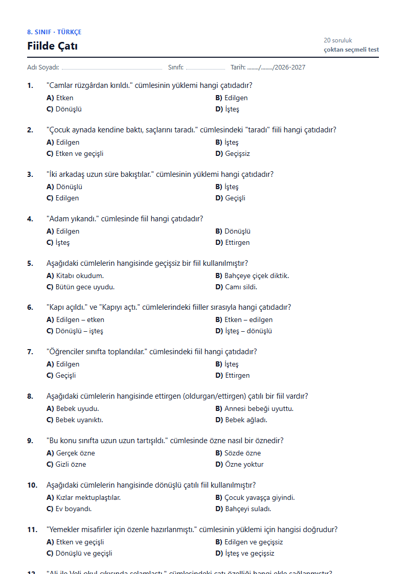 Fiilde Çatı çalışma kağıdı önizlemesi
