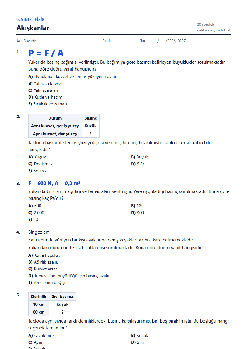 Akışkanlar çalışma kağıdı önizlemesi